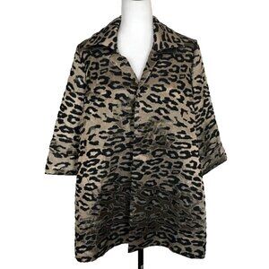 CHICOS Blazer Jacket Size 1P Gold Metallic Leopard Animal Print 3/4 Sleeve Lined